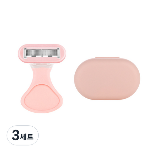 퍼플빈 휴대용 여성 제모 면도기 + 케이스 세트 핑크, 3세트, 1개