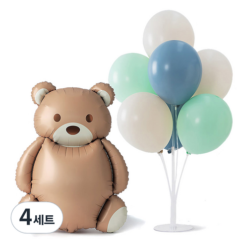 조이파티 곰돌이은박풍선 + 풍선스탠드 세트, 블루(은박풍선), 4세트