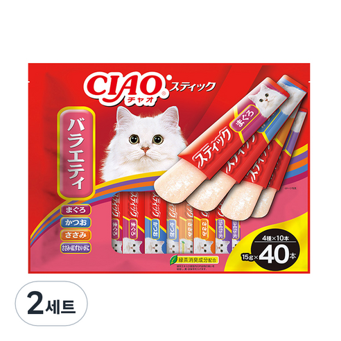챠오츄르 고양이 스틱 짜먹는 간식 40p, 혼합맛(참치/닭가슴살), 15g, 2개