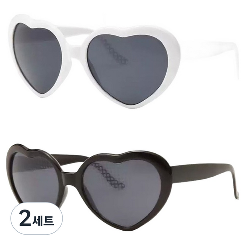 재미존 하트 불빛 선글라스 2종 세트, 화이트+블랙, 2세트