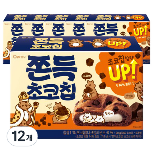 청우식품 쫀득 초코칩 5p, 90g, 12개