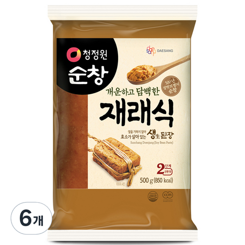 청정원순창 개운하고 담백한 재래식 생된장, 500g, 6개