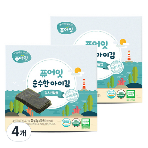 퓨어잇 순수한 아이김, 김&천일염, 20g, 4개