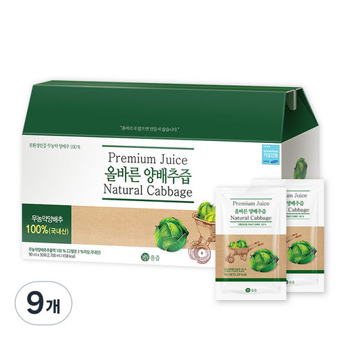 올즙 올바른 양배추즙, 2.7L, 9개
