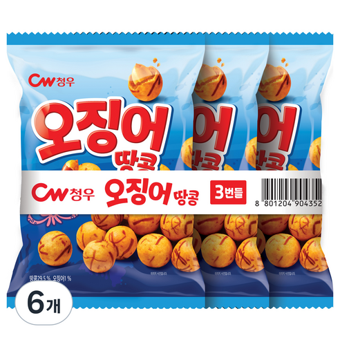 청우식품 오징어땅콩 3p, 270g, 6개