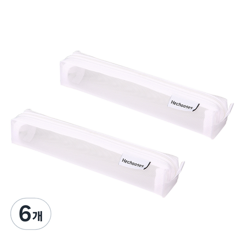 코히모 슬림형 시스루 파우치 메쉬 망사 필통 4W108, 화이트, 6개