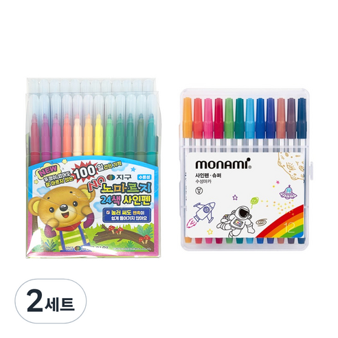 지구화학 노마르지 사인펜 24색 + 모나미 슈퍼사인펜 12색 세트, 혼합색상, 2세트