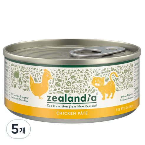 질란디아 고양이 전연령 파테 타입 그레인프리 주식캔, 5개, 90g, 닭