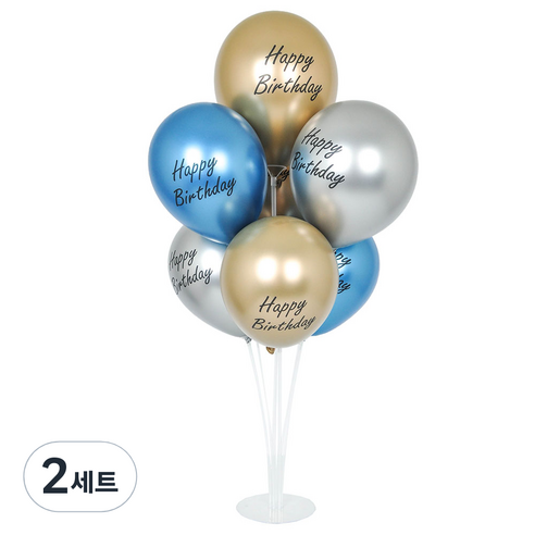 파티쇼 풍선꽂이장식세트70cm 인쇄, 크롬해피벌스데이혼합, 2세트