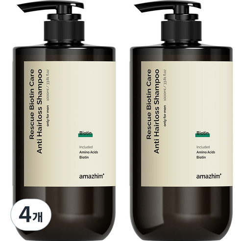 어메즈힘 레스큐 비오틴 지성케어 탈모 대용량 샴푸, 4개, 1000ml
