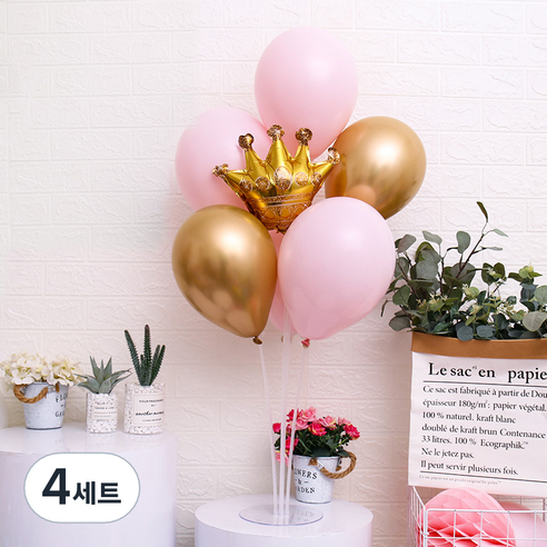 와우파티코리아 마카롱 골드왕관 풍선꽂이 세트, 크롬골드 마카롱핑크, 4세트