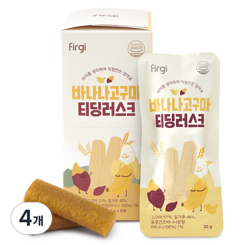퍼기 유아용 바나나고구마 티딩러스크 치발과자, 4개, 120g, 바나나고구마맛