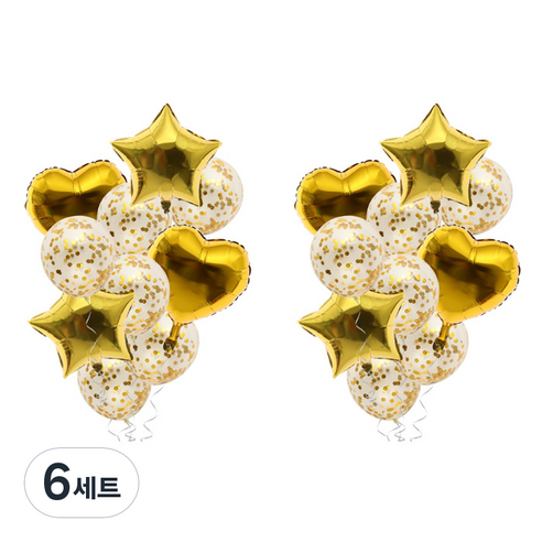 윰스 하트스타 파티 호일풍선장식세트, 골드글리터, 6세트