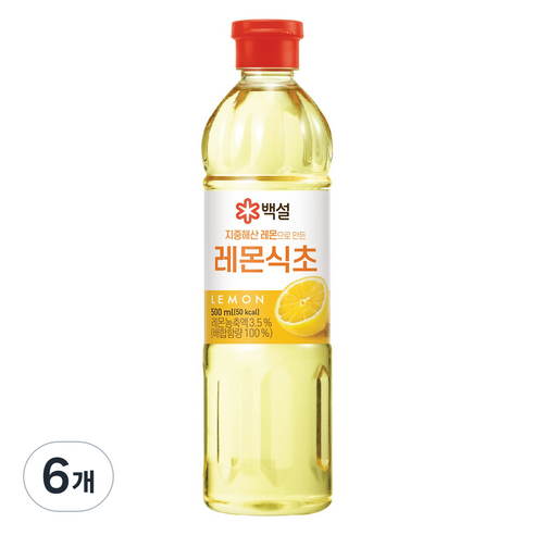 백설 CJ제일제당 지중해산 레몬식초, 500ml, 6개
