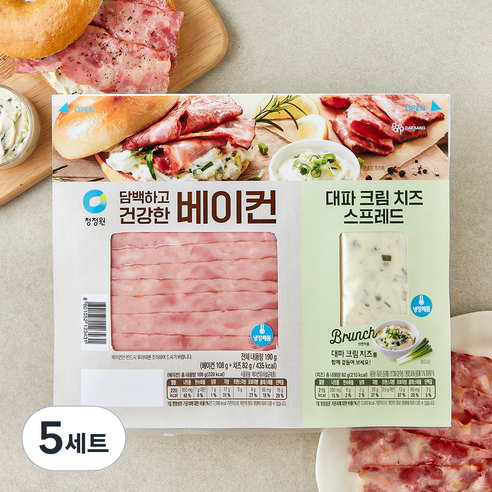 청정원 담백하고 건강한 베이컨 108g + 대파 크림 치즈 스프레드 82g 세트, 190g, 5세트