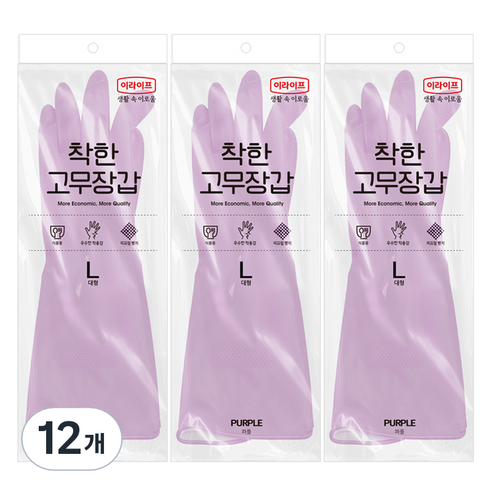 롯데이라이프 착한 고무장갑, 퍼플, 대(L), 12개
