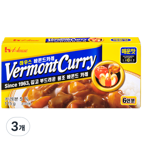 농심 하우스 바몬드카레 매운맛, 115g, 3개