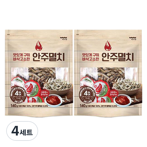 바다원 간편한 구운 안주멸치+고추장, 140g, 4세트