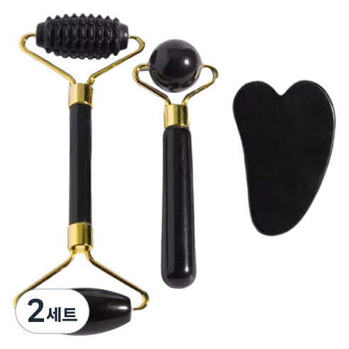 포근상점 얼굴 마사지 페이스 롤러 하트 괄사 3종 세트, 2세트, 흑색