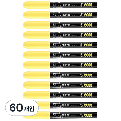 모나미 에딩슈퍼 600 형광펜, 파스텔옐로우, 60개입