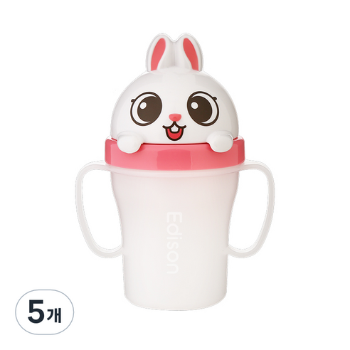 에디슨 프렌즈 흘림방지 빨대컵 3, 토끼 래니, 5개, 200ml