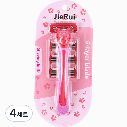 여성용 티지 6중날 제모 일회용 면도기 + 면도날 3p 세트 레드, 4세트