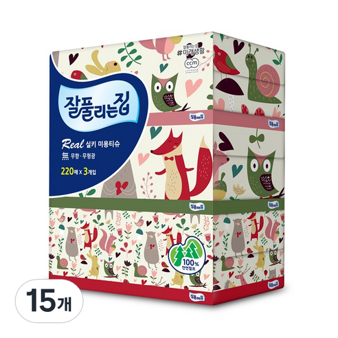 잘풀리는집 미용티슈 220매, 3개입, 5팩