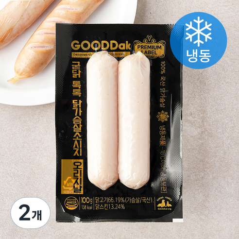 굳닭 톡톡 닭가슴살 소시지 오리지널 (냉동), 100g, 2개