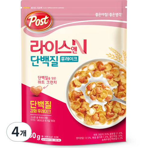 포스트 라이스앤 단백질 후레이크, 480g, 4개