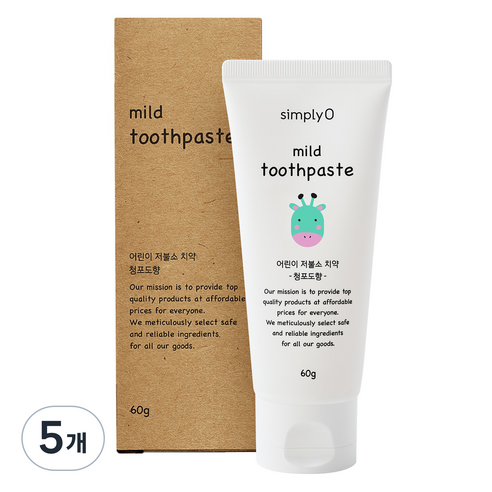 심플리오 마일드 어린이 저불소치약 청포도향, 60g, 5개
