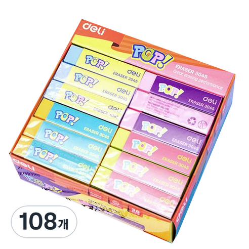 델리 칼라 막대 지우개, 랜덤발송, 108개