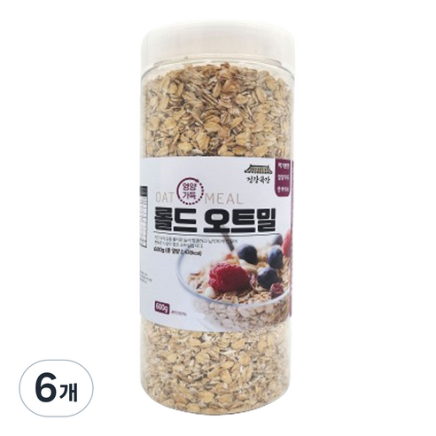 건강곡간 영양가득 롤드오트밀 통, 600g, 6개