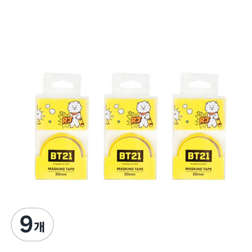 라인프렌즈 BT21 마스킹테이프 30mm, 옐로우, 9개
