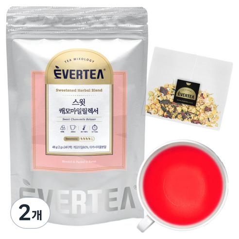 에버티 스윗 캐모마일 릴렉서 제로슈가 티백, 2개, 24개입, 2g