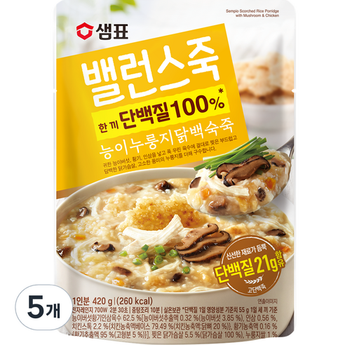 샘표 밸런스죽 능이누룽지닭백숙죽, 420g, 5개