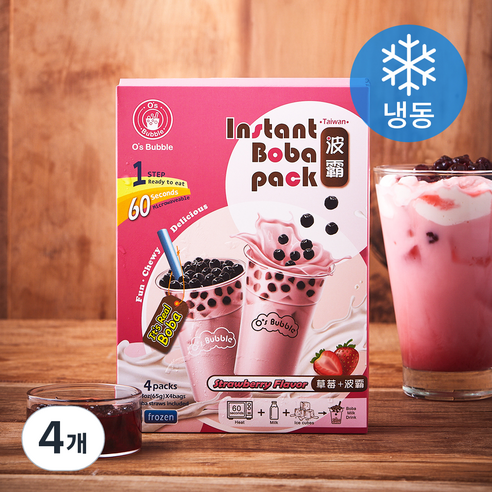 오스버블 인스턴트 보바팩 버블티 딸기맛 4개입 (냉동), 260g, 4개