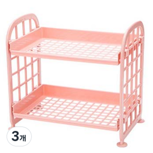 알포유 데스크탑 2단 접이식 수납랙, 3개, 1번 핑크