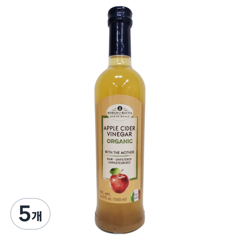 발베로 보르고델라바스티아 유기농 애플사이다비니거, 5개, 500ml