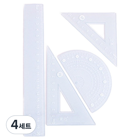 파스텔 자 + 삼각자 + 각도기 세트, 블루, 4세트