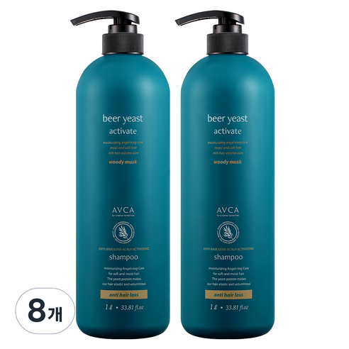 아브카 맥주효모 두피케어 탈모증상완화 샴푸 우디머스크, 1000ml, 8개
