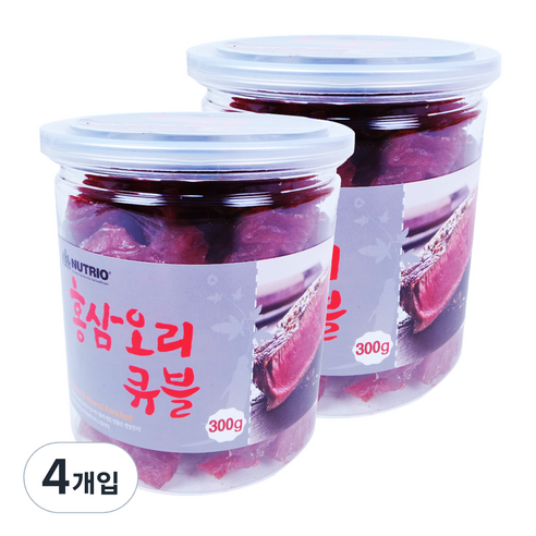 뉴트리오 스테이크 반려견 간식, 홍삼 + 오리큐블 혼합맛, 300g, 4개