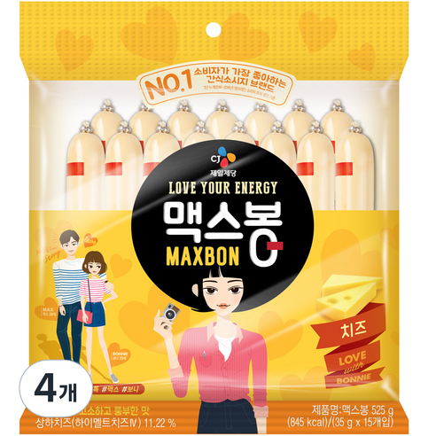 맥스봉 치즈 15p, 525g, 4개
