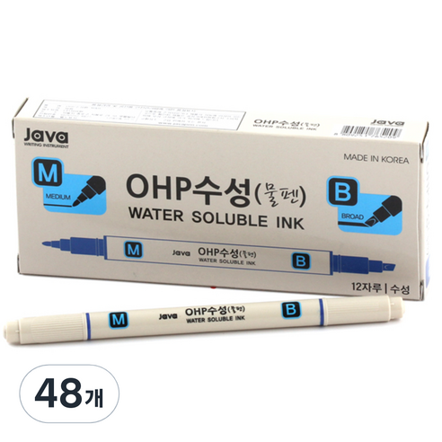자바펜 OHP수성펜 M앤B, 파랑, 48개