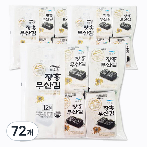 해우촌 장흥 도시락 무산김, 72개, 5g