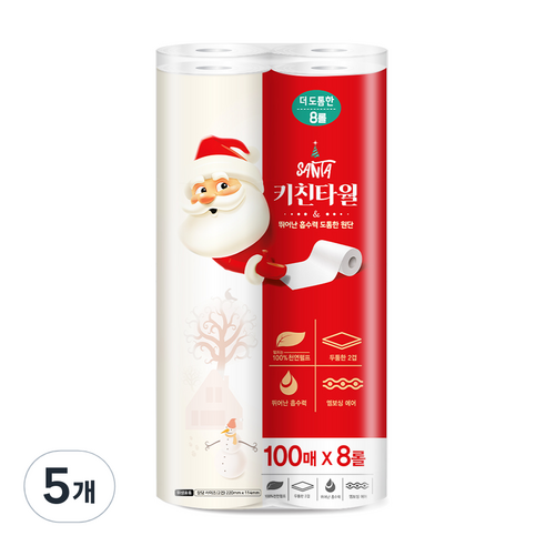 산타 2겹 키친타월 100p, 5개, 8개입