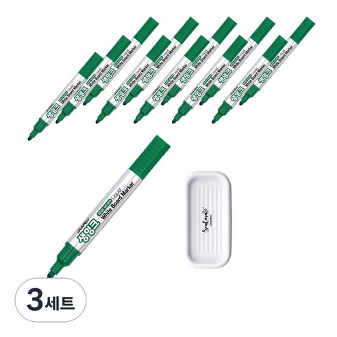 자바펜 생잉크 화이트보드마카 12p + 펜트레이 랜덤발송, 초록, 3세트