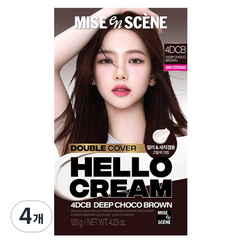 미쟝센 헬로크림 더블커버 새치 겸용 딥초코브라운 8주지속 염색제, 짙은갈색, 4개