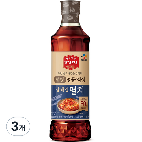 하선정 남해안 명품 멸치액젓, 1kg, 3개