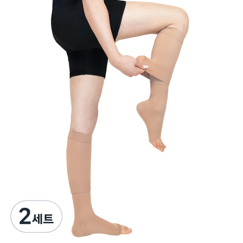 원더워크 프리미엄 의료용 압박스타킹 이지 무릎형 베이지 발트임, 2세트, 종아리/무릎형