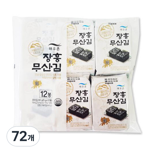 해우촌 장흥 무산김 도시락, 72개, 5g